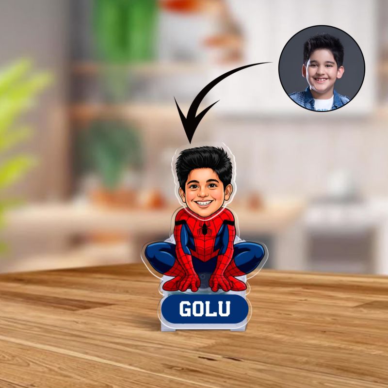 Personalized Spiderman Theme Bobblehead Caricature with Shaking Head for Car Dashboard & Tabletop Decor Custom with Funny Face & Name Birthday Return Gift